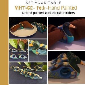 VINTAGE DUCK NAPKIN RINGS - Hand Painted set of 6